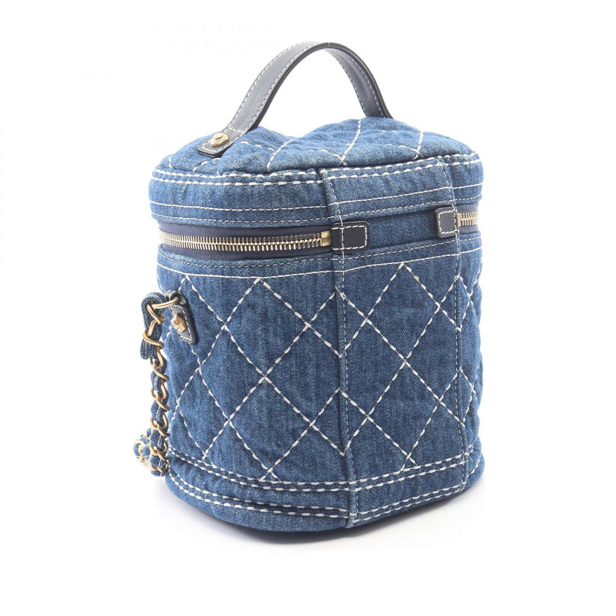 Chanel CC Quilted Denim Trip Vanity Case with Chain