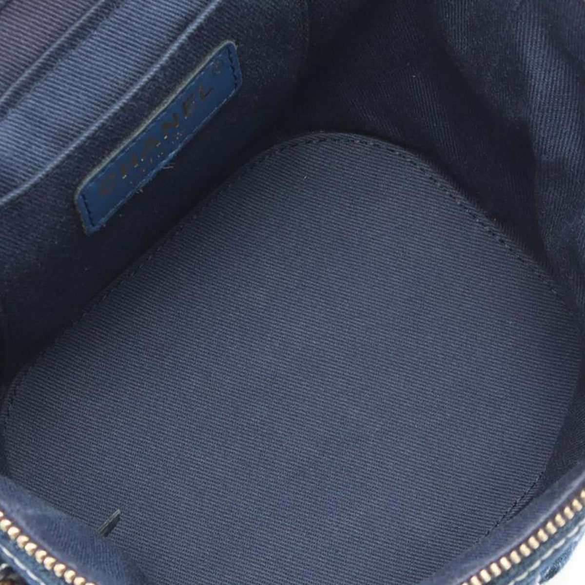 Chanel CC Quilted Denim Trip Vanity Case with Chain