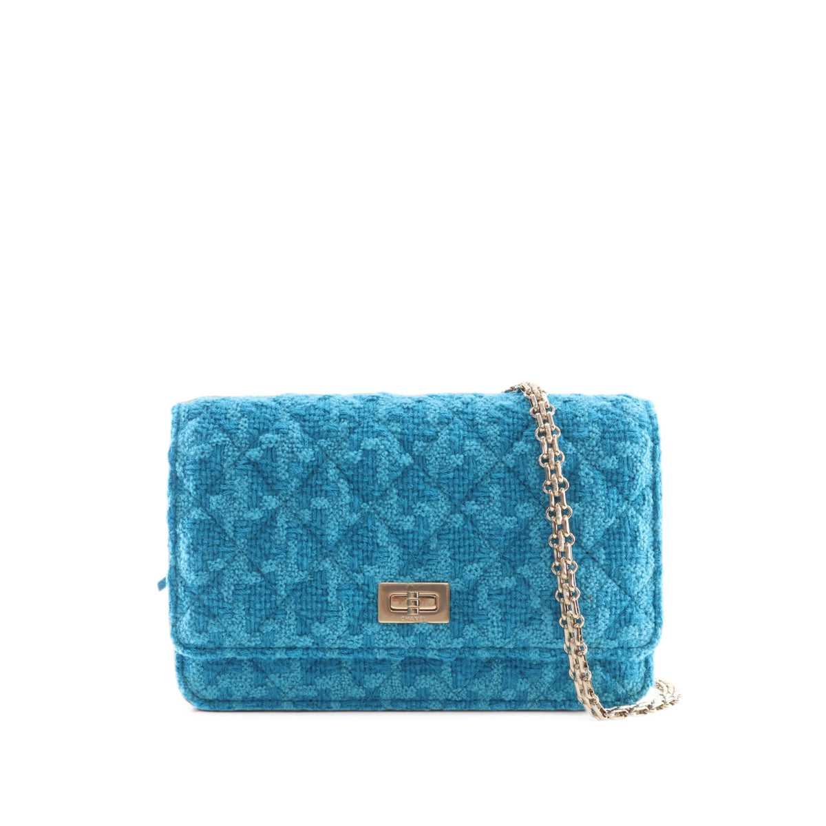 Chanel Quilted Tweed Reissue 2.55 Wallet On Chain — Blue