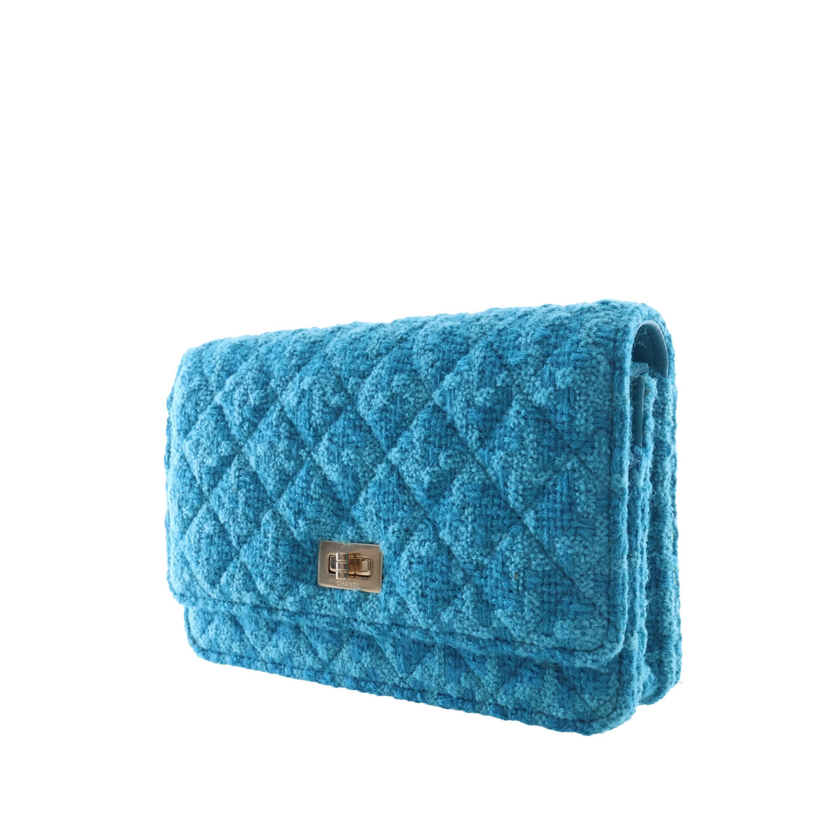 Chanel Quilted Tweed Reissue 2.55 Wallet On Chain — Blue