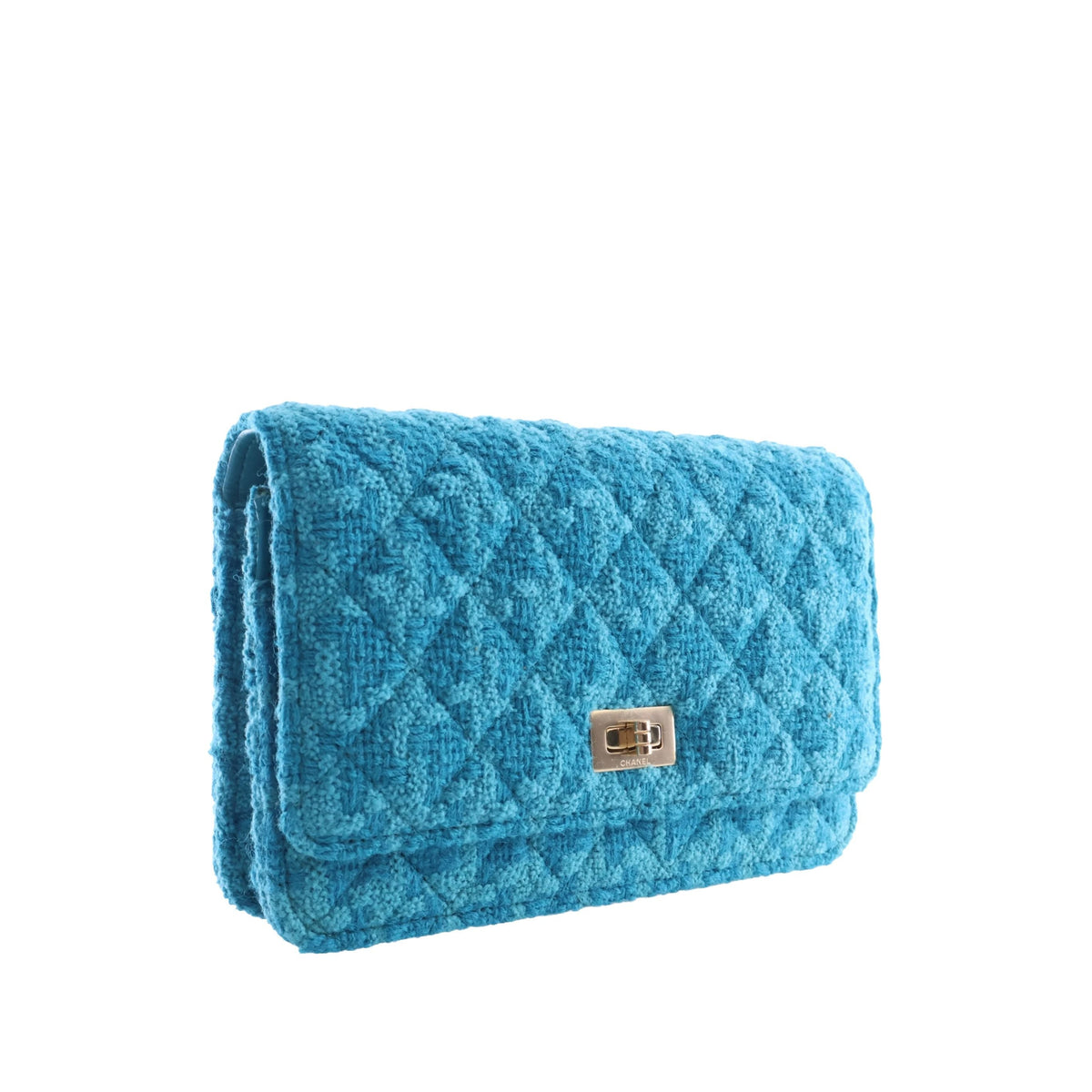 Chanel Quilted Tweed Reissue 2.55 Wallet On Chain — Blue