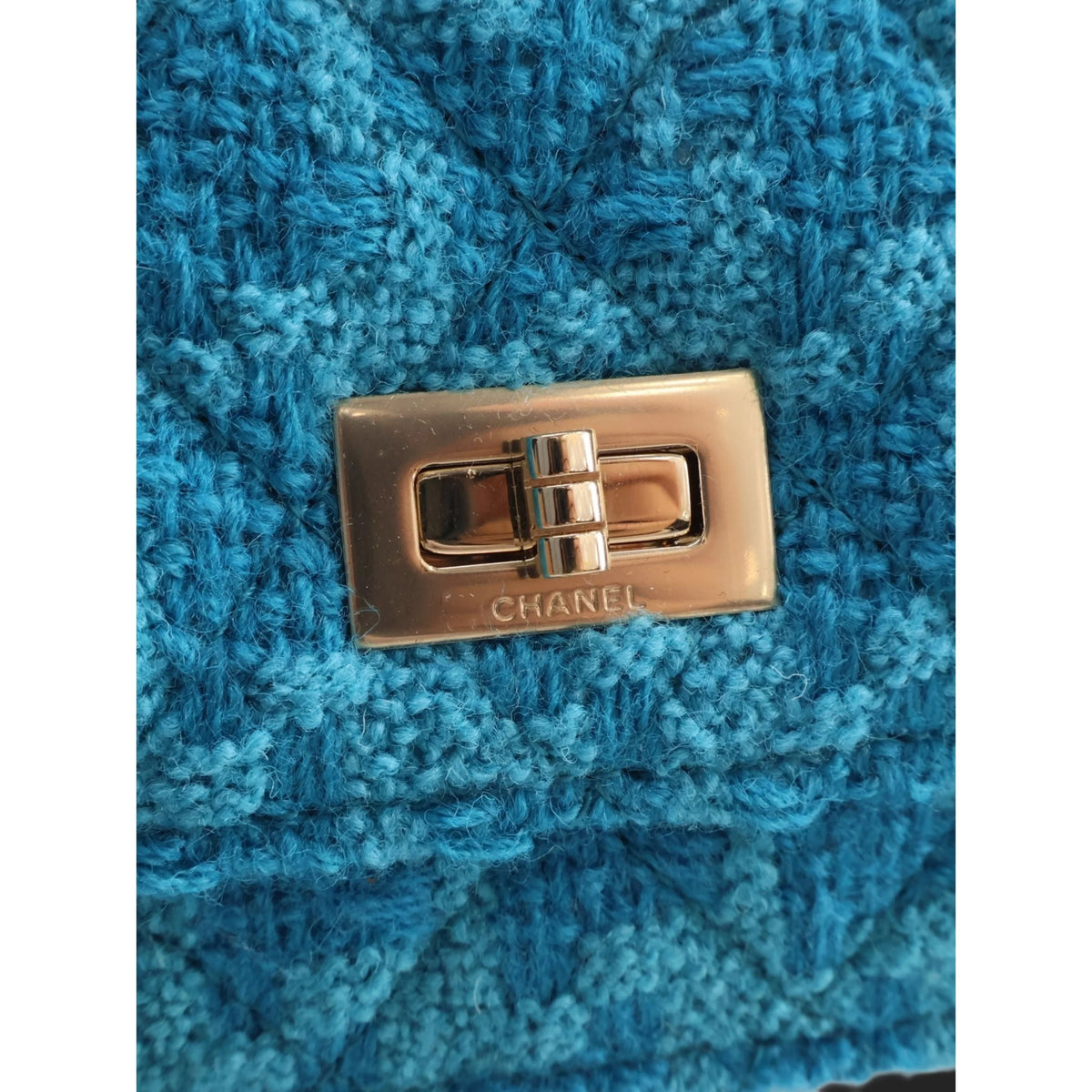 Chanel Quilted Tweed Reissue 2.55 Wallet On Chain — Blue