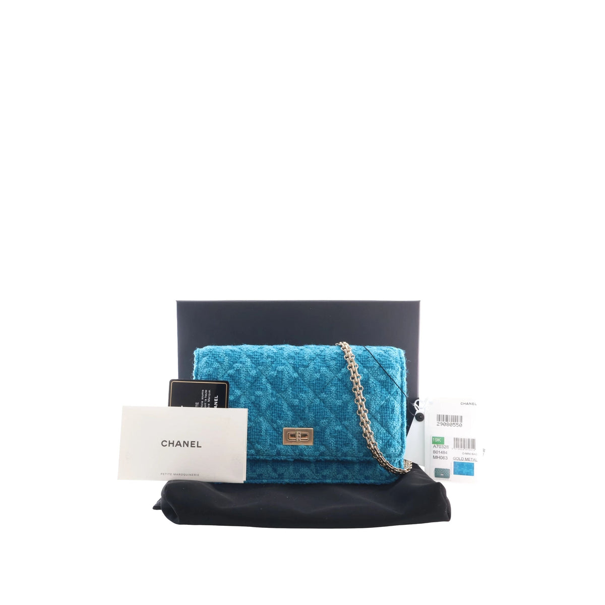 Chanel Quilted Tweed Reissue 2.55 Wallet On Chain — Blue