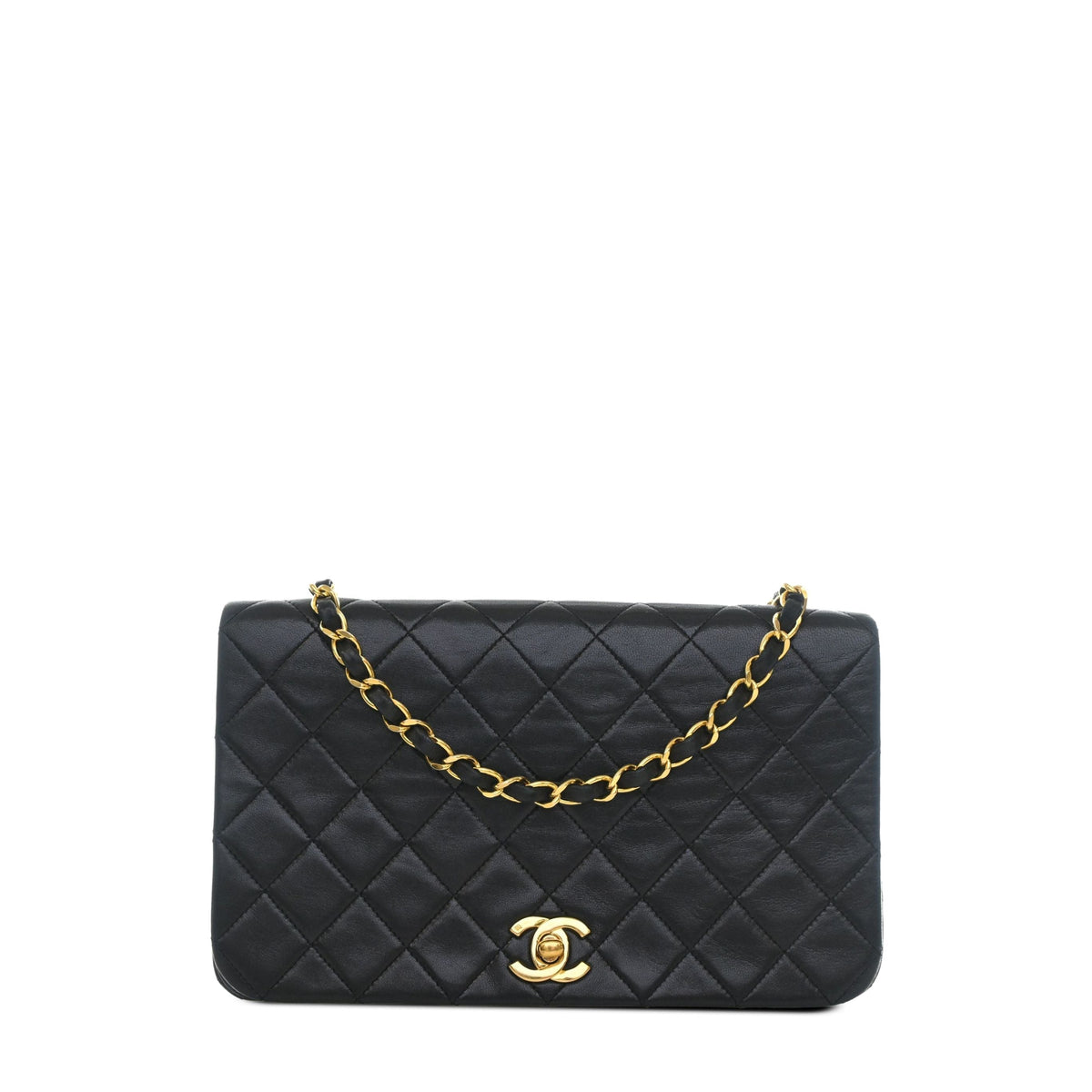 Chanel CC Quilted Lambskin Turnlock Full Single Flap — Black