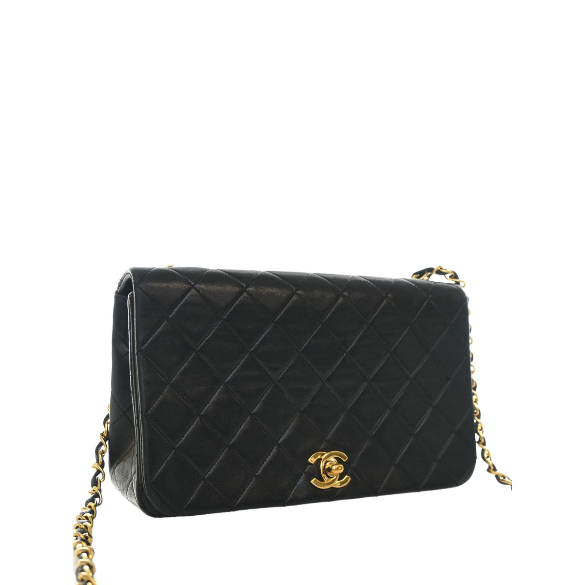 Chanel CC Quilted Lambskin Turnlock Full Single Flap — Black