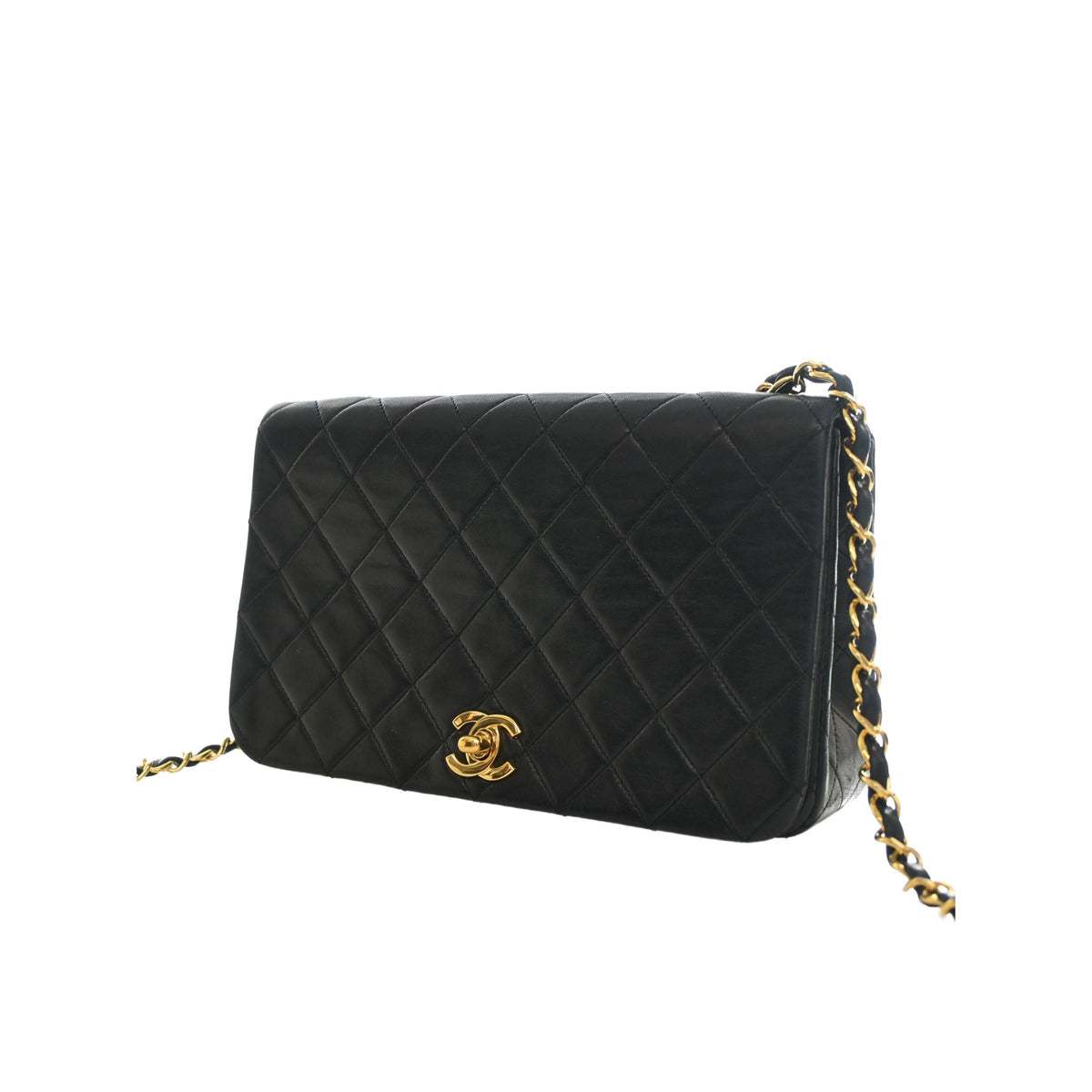 Chanel CC Quilted Lambskin Turnlock Full Single Flap — Black
