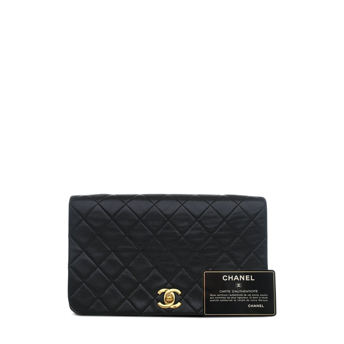 Chanel CC Quilted Lambskin Turnlock Full Single Flap — Black