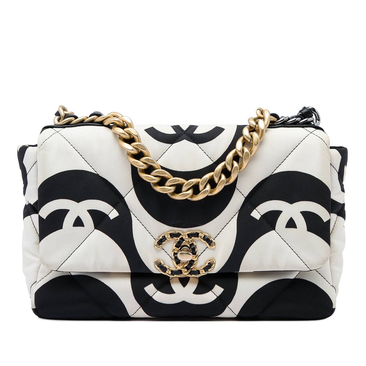 Chanel Medium Printed Silk 19 Flap — Black