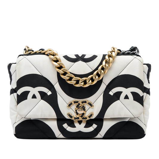 Chanel Medium Printed Silk 19 Flap — Black