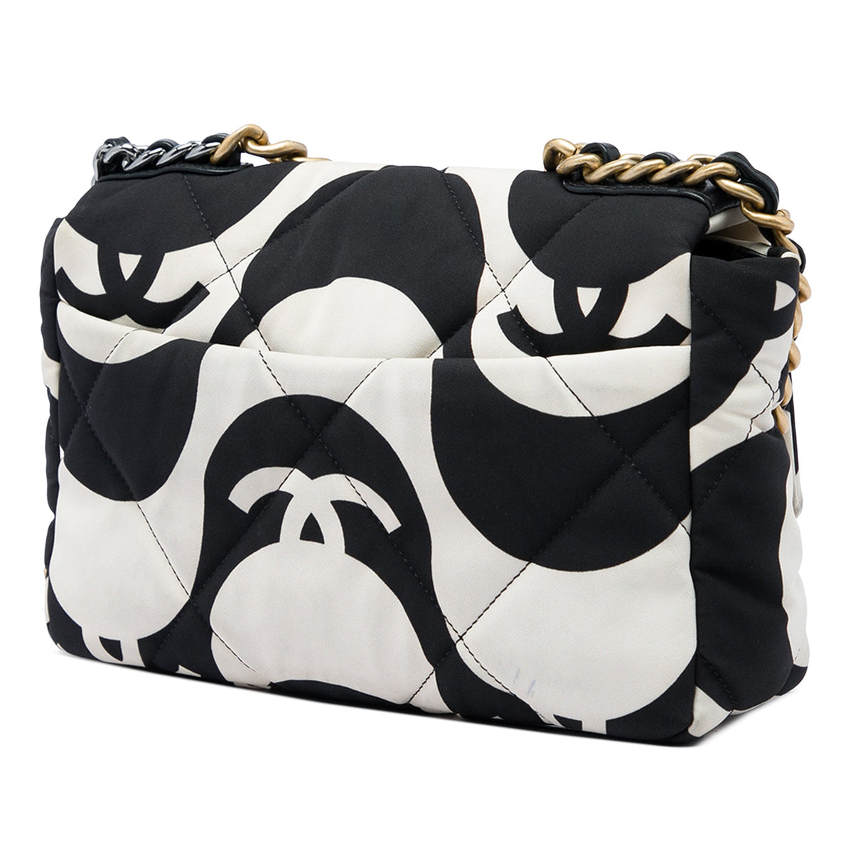 Chanel Medium Printed Silk 19 Flap — Black