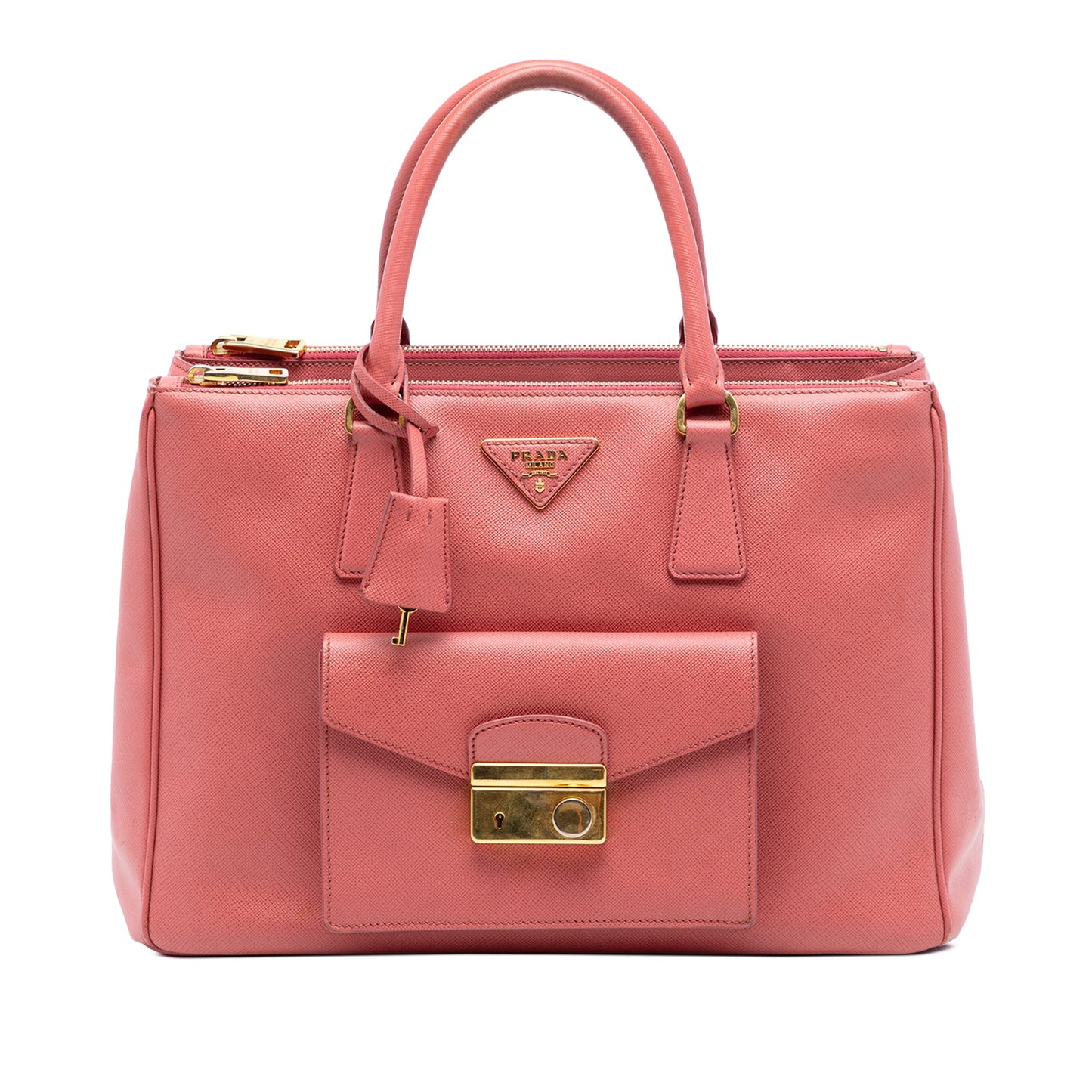 Prada Saffiano Lux Galleria Double Zip Front Pocket Satchel
