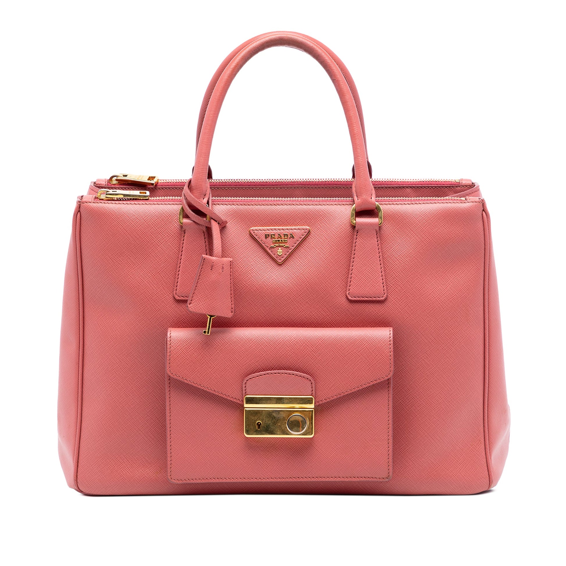 Prada Saffiano Lux Galleria Double Zip Front Pocket Satchel