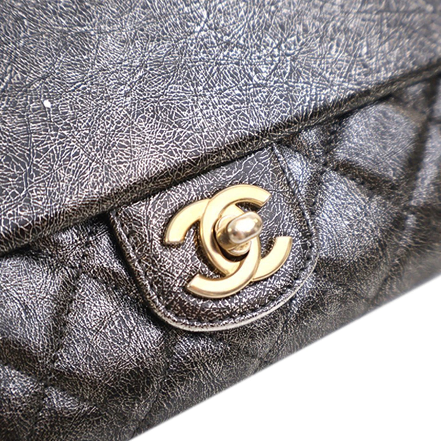 Chanel Cracked Metallic Calfskin Zip Away Chain Clutch