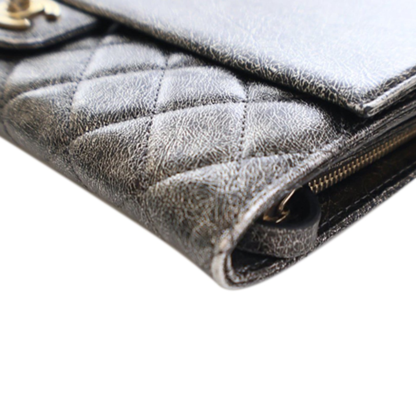 Chanel Cracked Metallic Calfskin Zip Away Chain Clutch