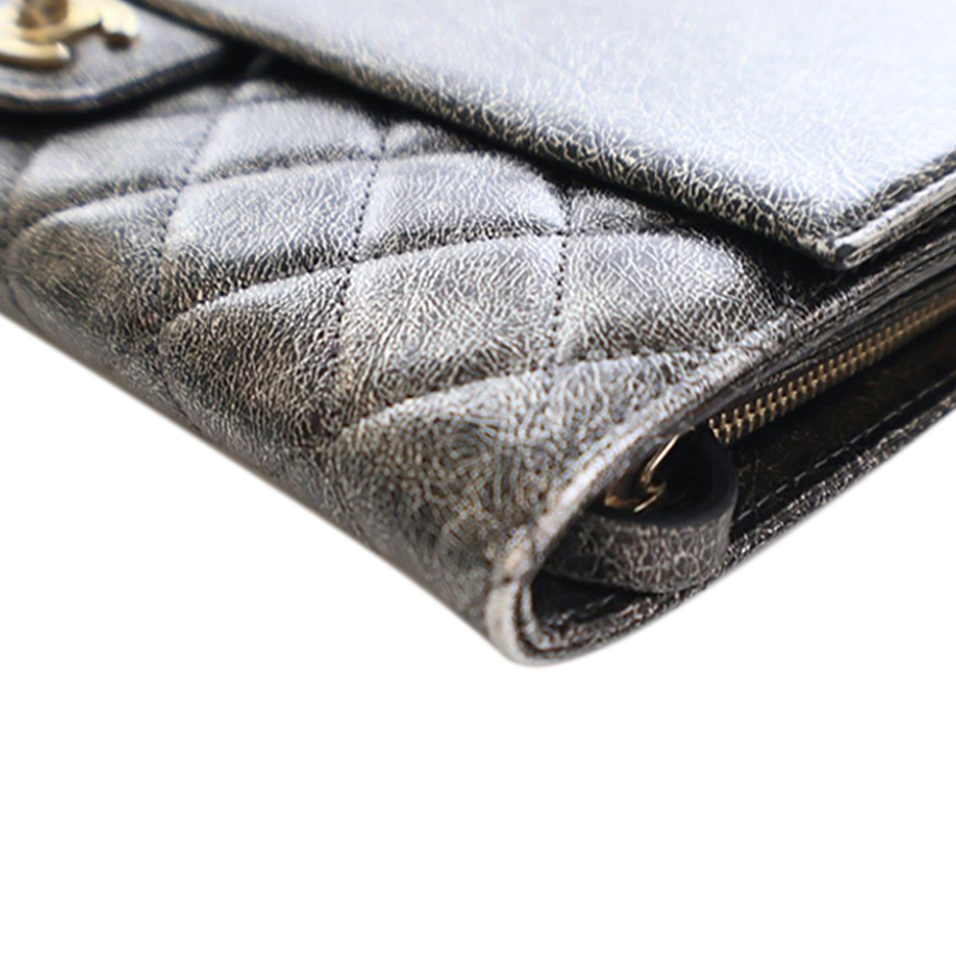 Chanel Cracked Metallic Calfskin Zip Away Chain Clutch
