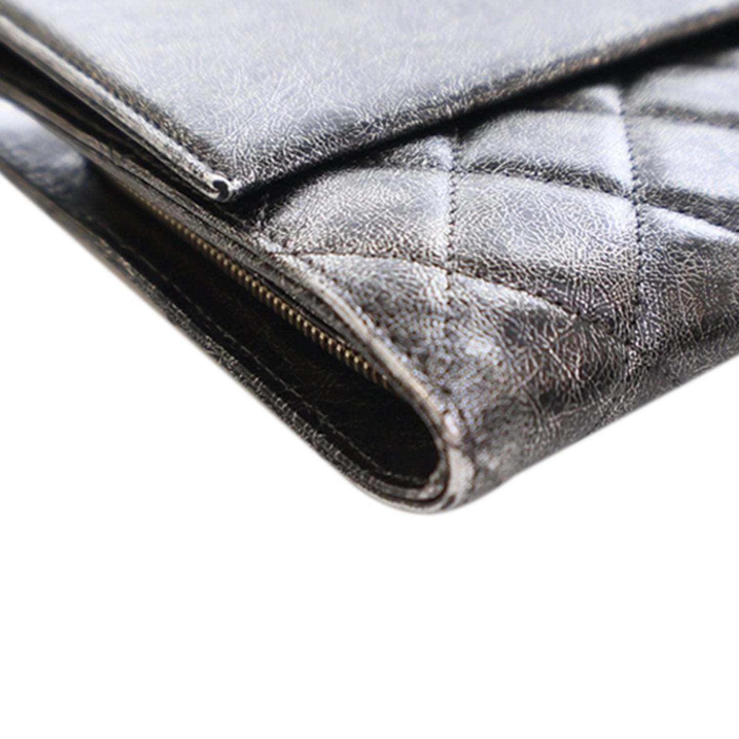 Chanel Cracked Metallic Calfskin Zip Away Chain Clutch