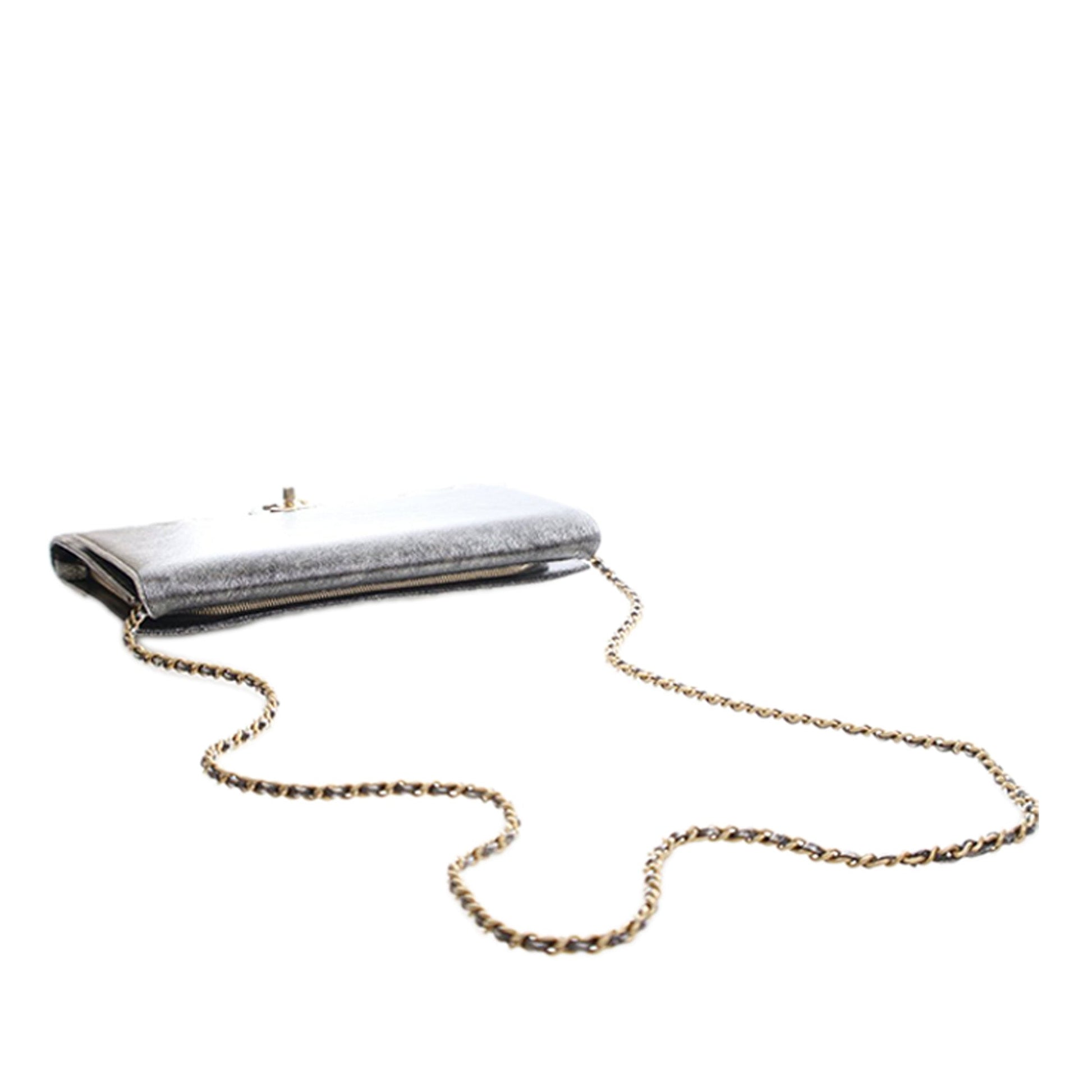 Chanel Cracked Metallic Calfskin Zip Away Chain Clutch