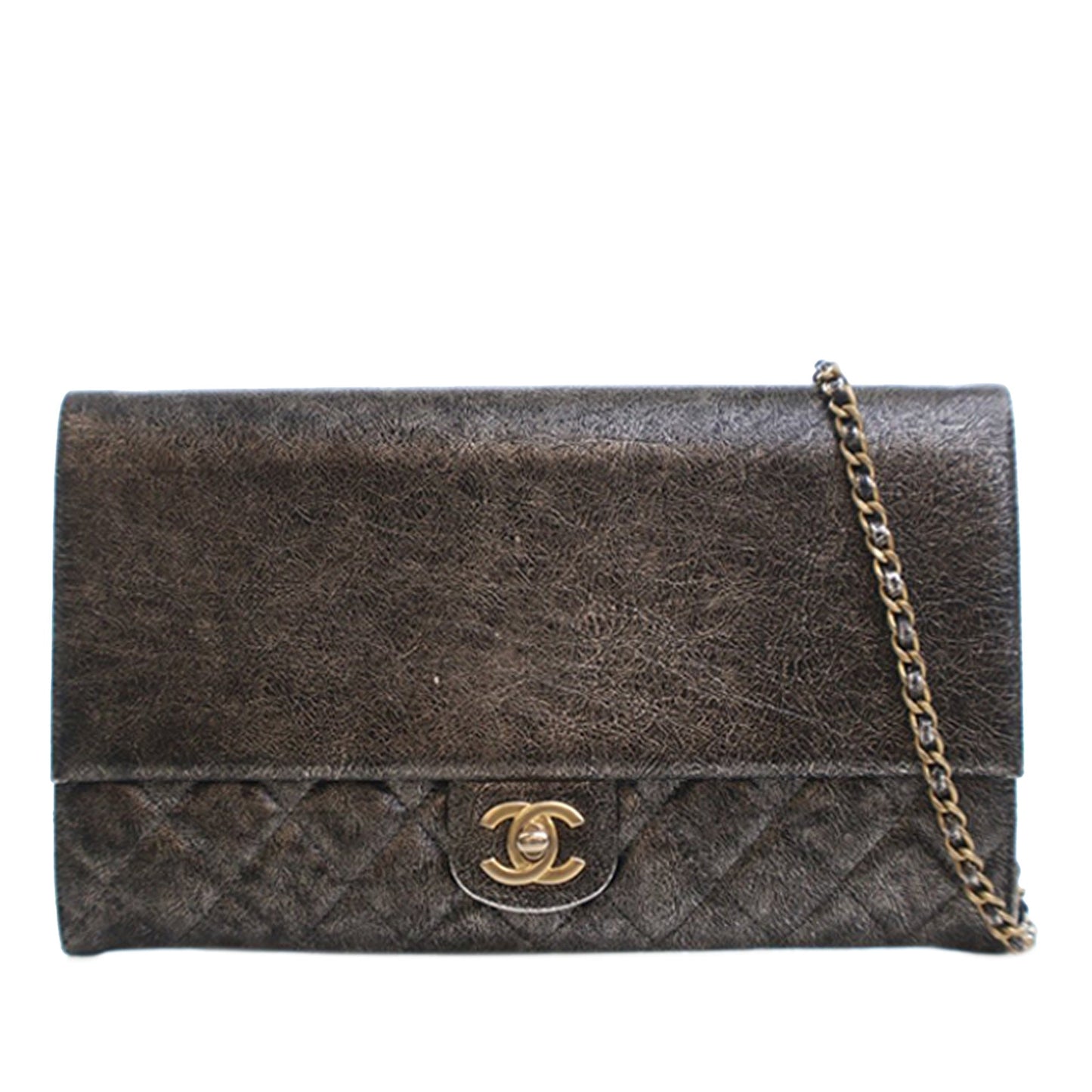 Chanel Cracked Metallic Calfskin Zip Away Chain Clutch