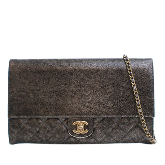 Chanel Cracked Metallic Calfskin Zip Away Chain Clutch