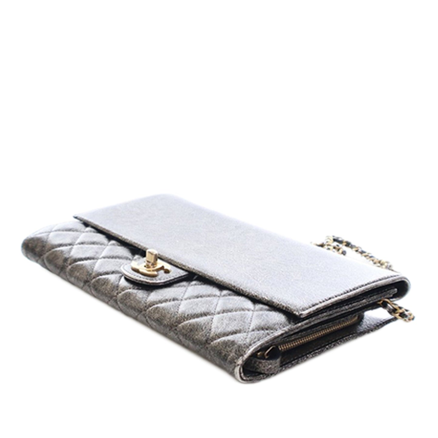 Chanel Cracked Metallic Calfskin Zip Away Chain Clutch