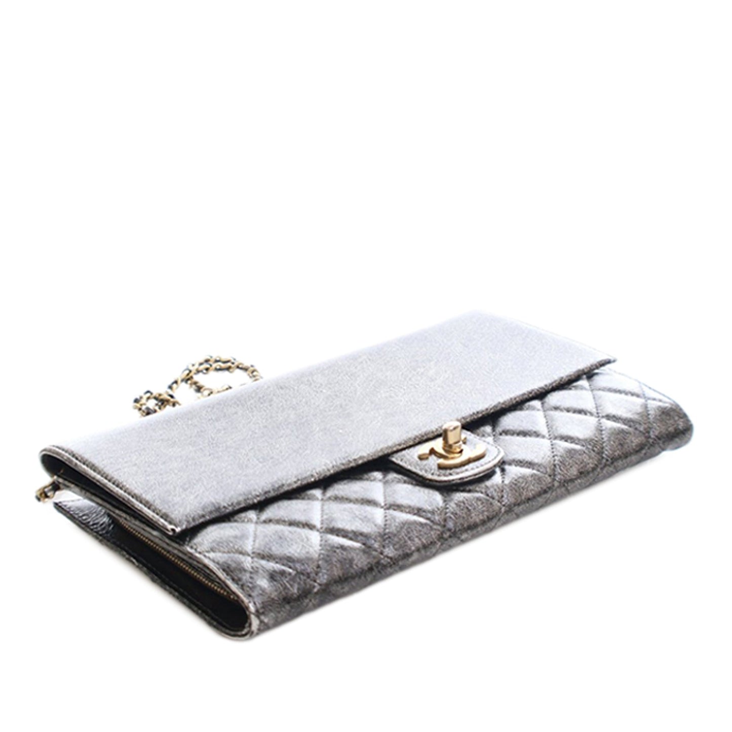 Chanel Cracked Metallic Calfskin Zip Away Chain Clutch