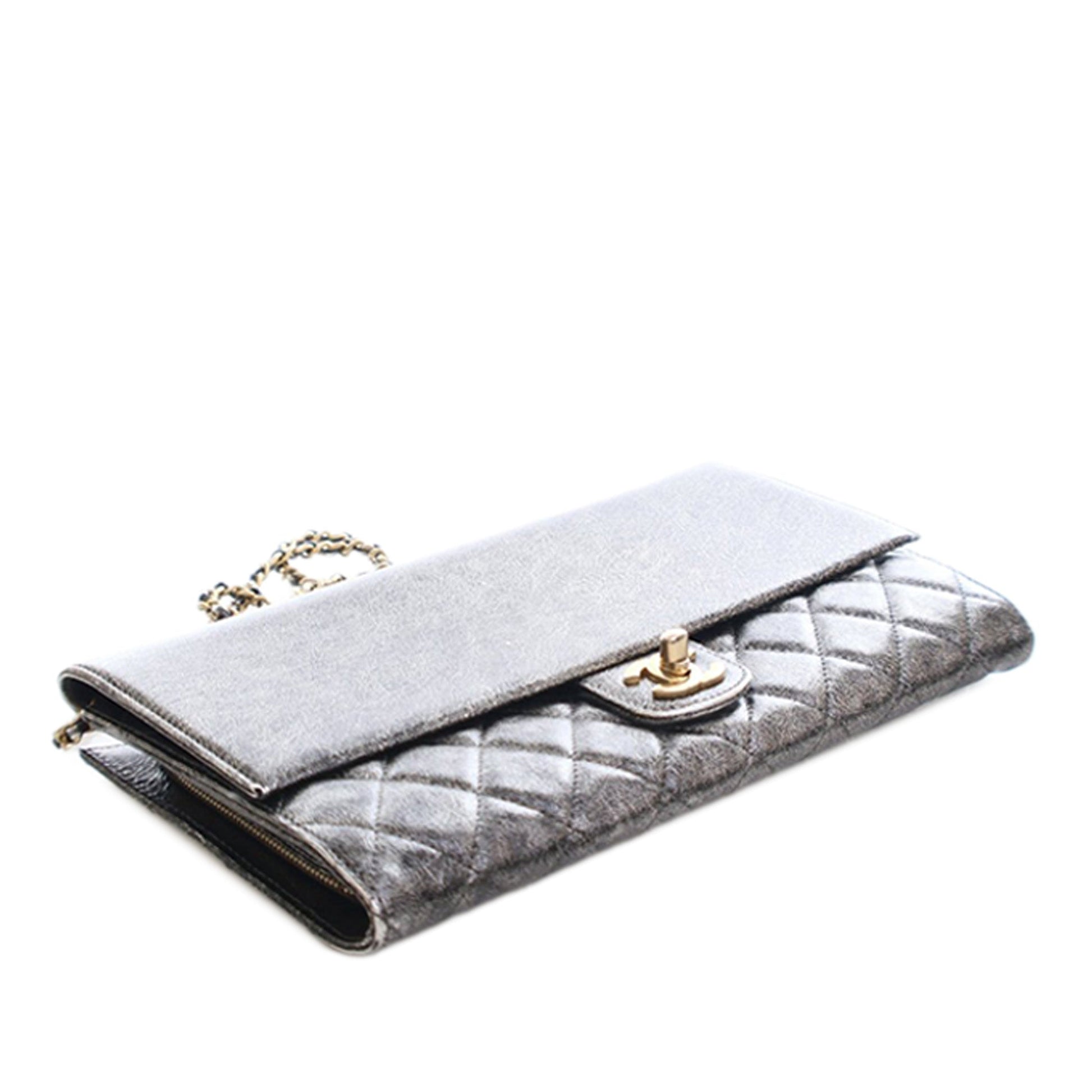 Chanel Cracked Metallic Calfskin Zip Away Chain Clutch