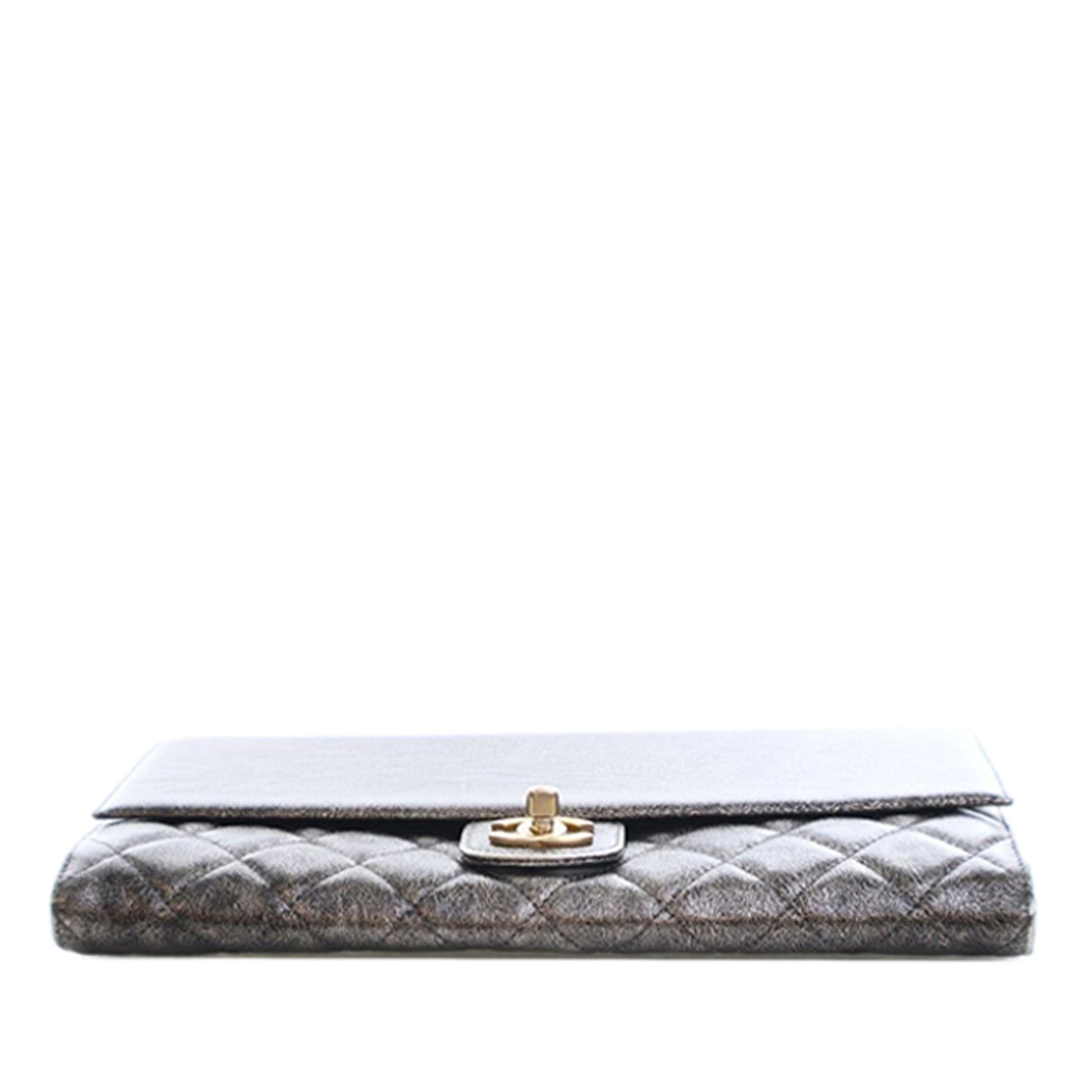 Chanel Cracked Metallic Calfskin Zip Away Chain Clutch