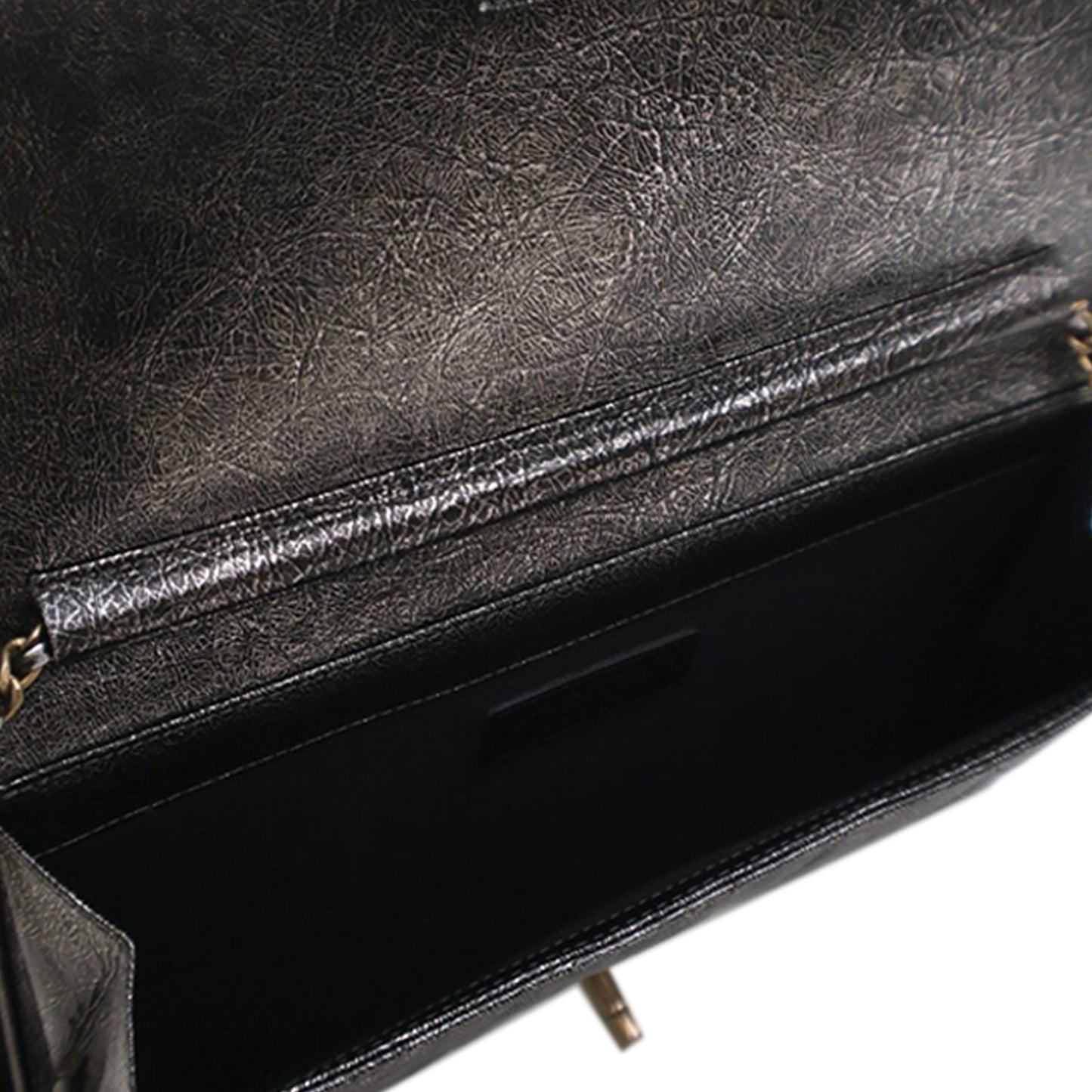 Chanel Cracked Metallic Calfskin Zip Away Chain Clutch