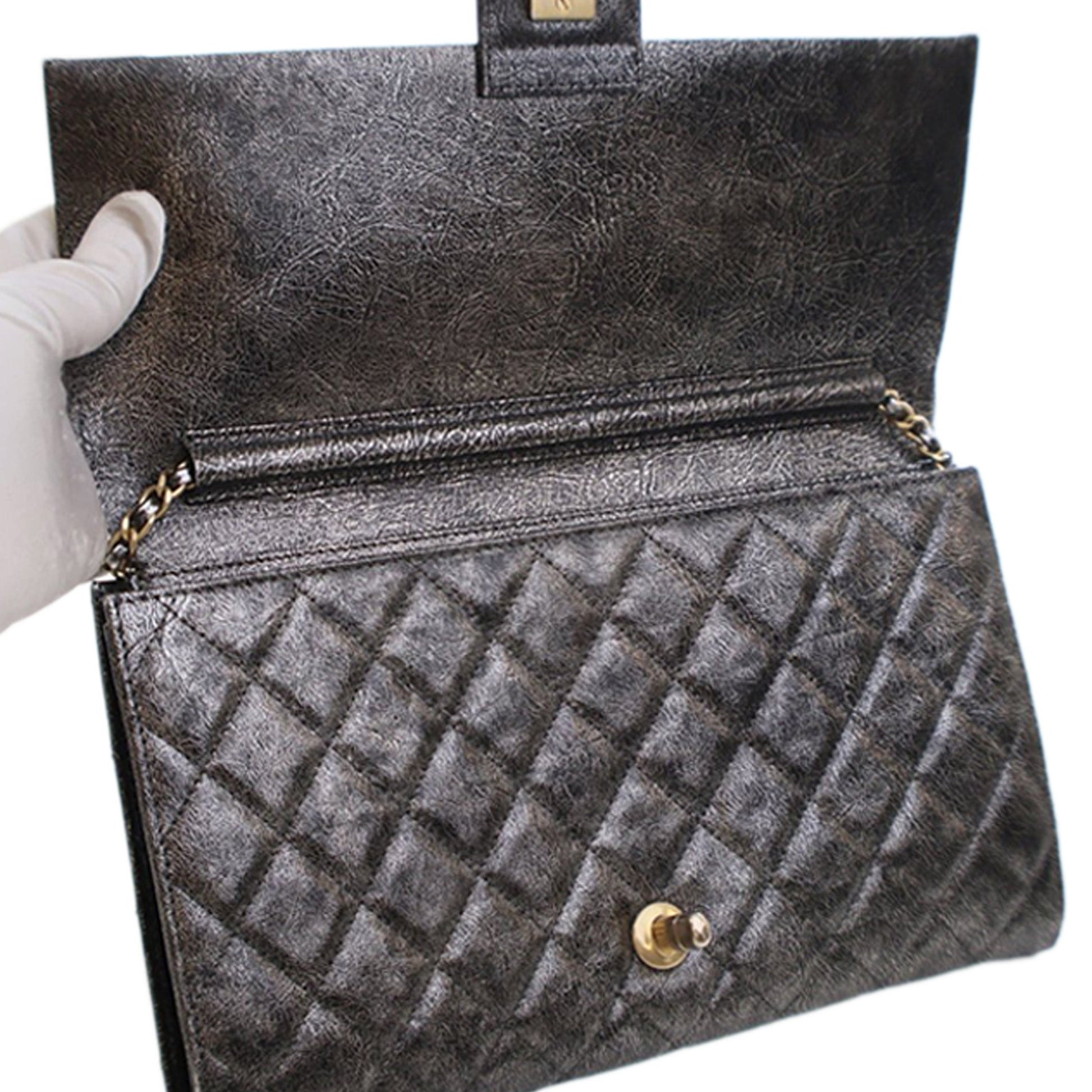Chanel Cracked Metallic Calfskin Zip Away Chain Clutch