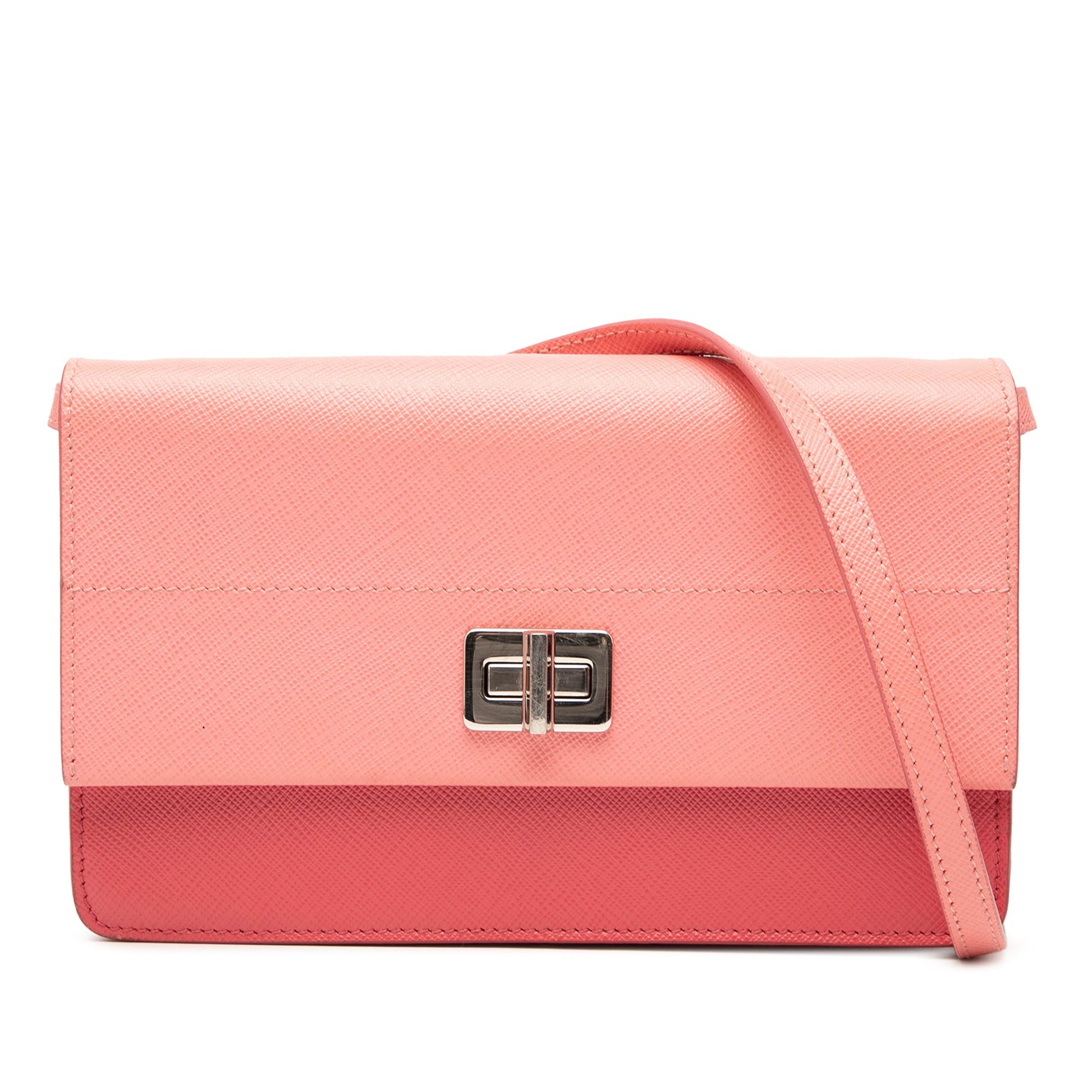 Prada Saffiano Turn Lock Wallet on Strap