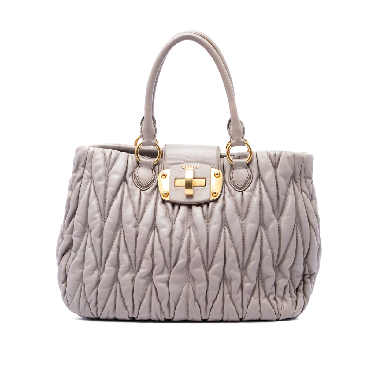 Miu Miu Matelasse Nappa Turnlock Tote — Beige