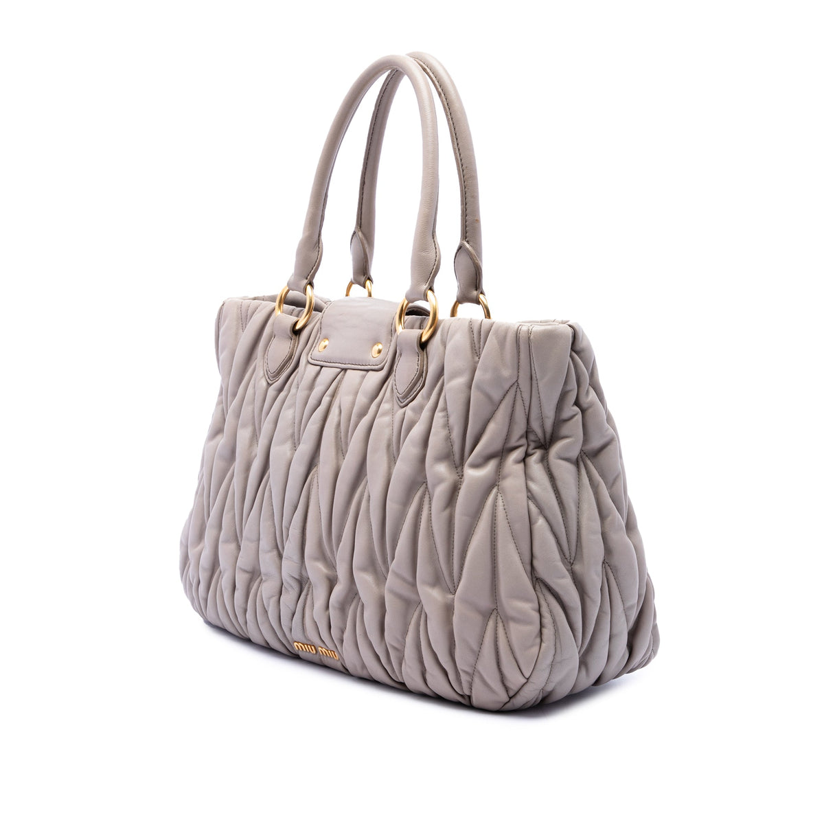 Miu Miu Matelasse Nappa Turnlock Tote — Beige