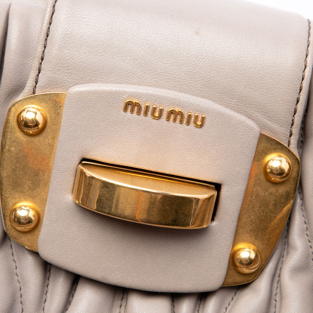 Miu Miu Matelasse Nappa Turnlock Tote — Beige