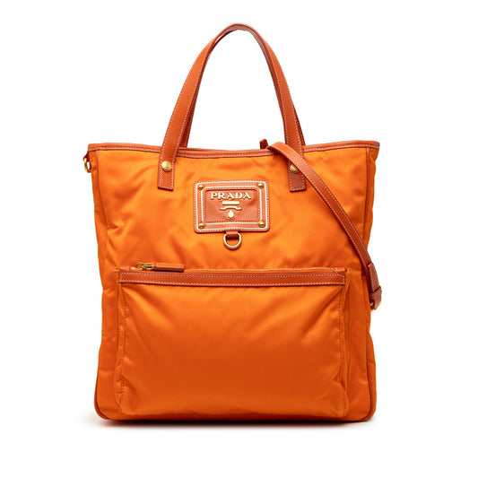 Prada Saffiano Trimmed Tessuto Logo Oro Satchel