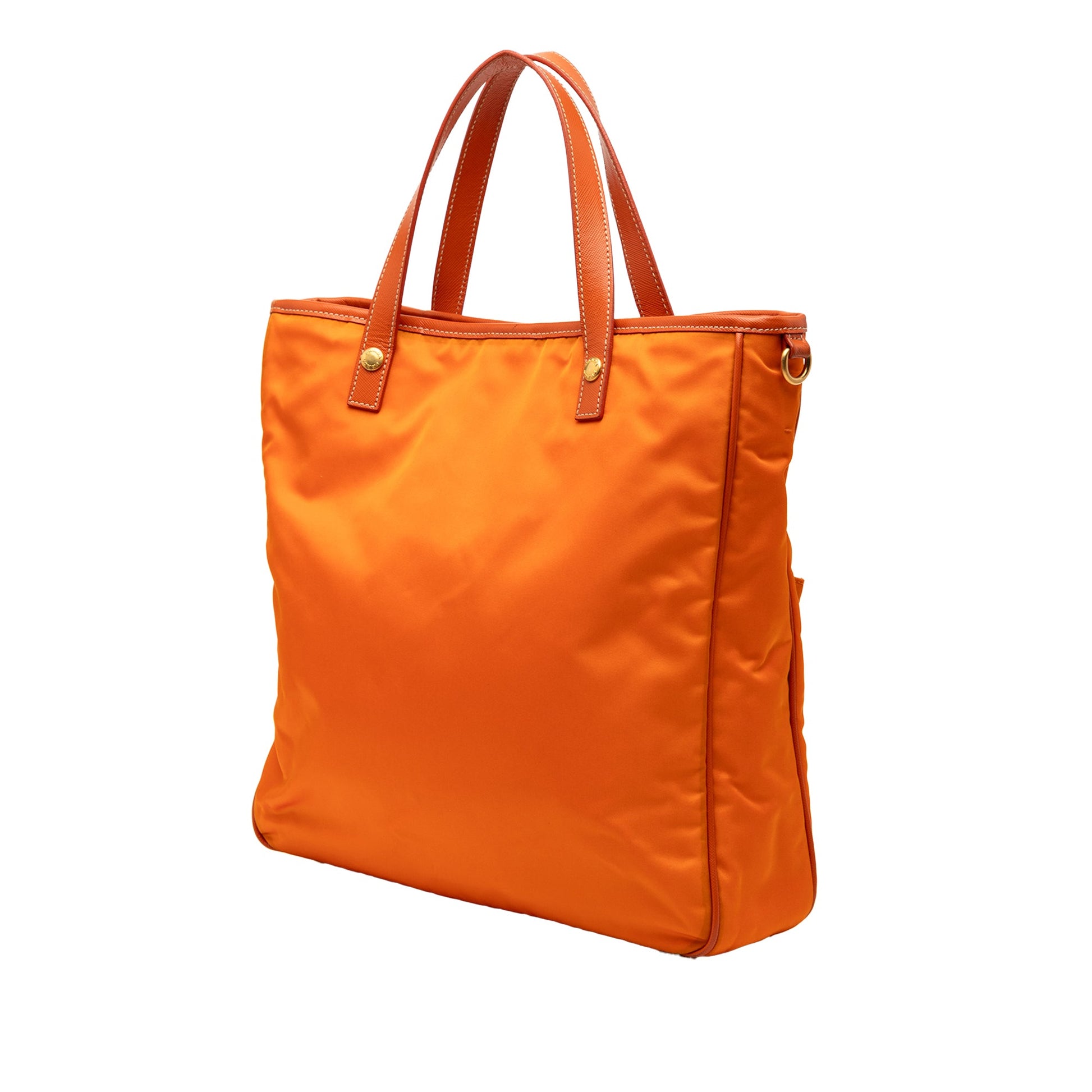 Prada Saffiano Trimmed Tessuto Logo Oro Satchel