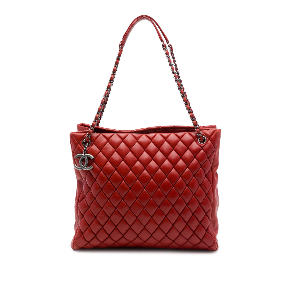 Chanel Large Quilted Lambskin New Bubble Tote — Red