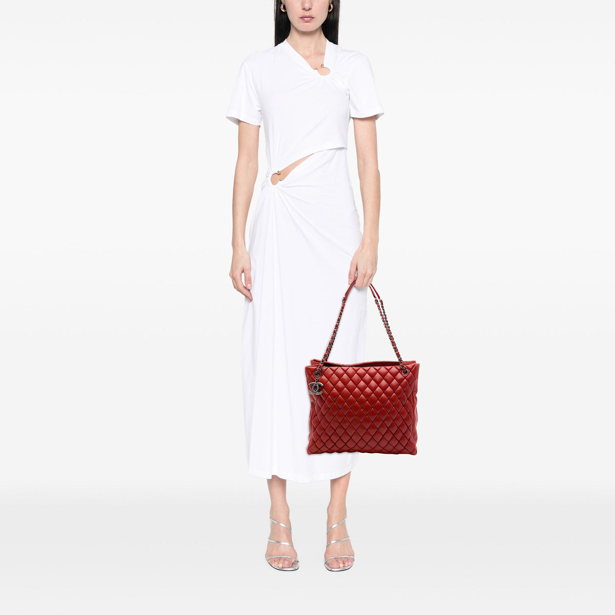Chanel Large Quilted Lambskin New Bubble Tote — Red