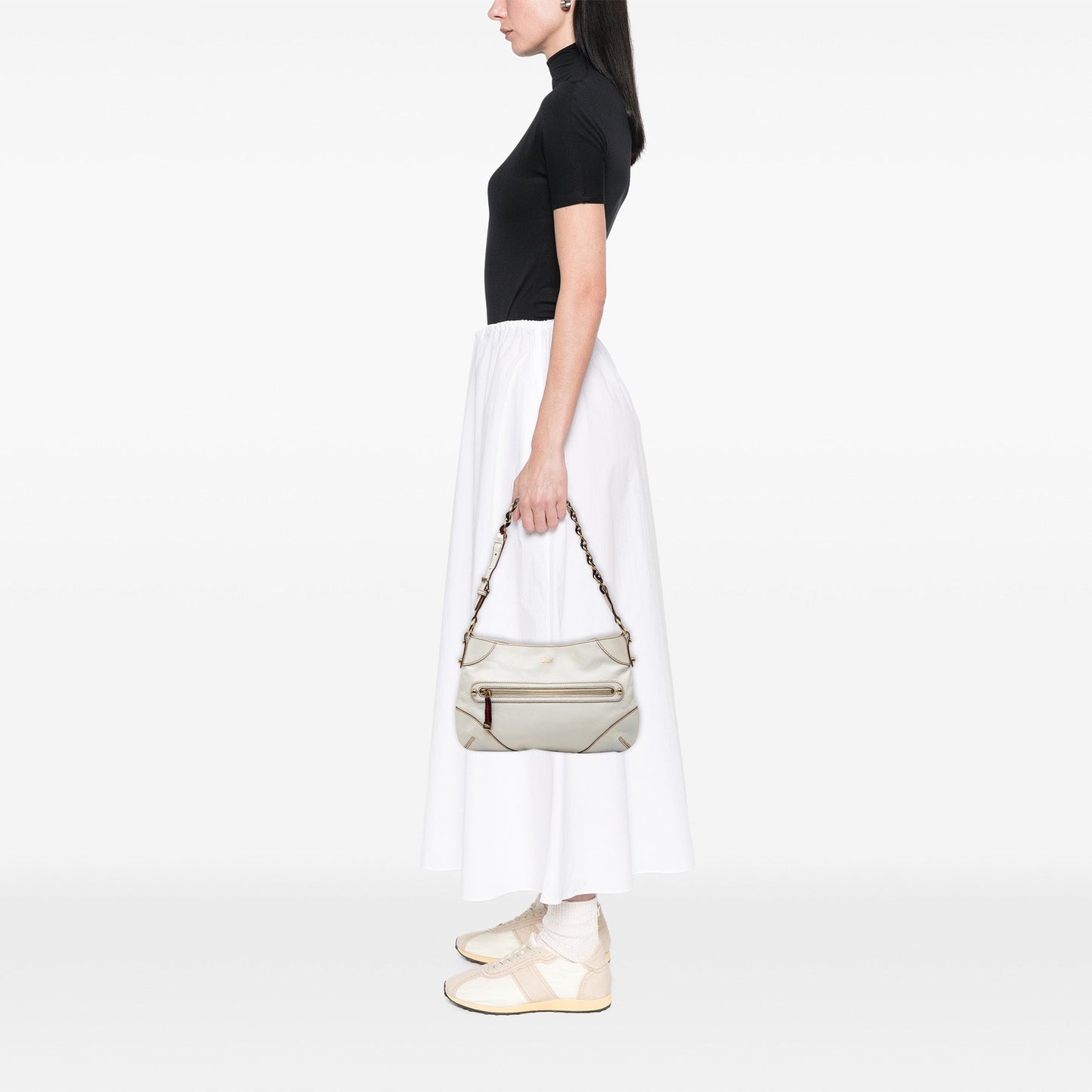 Gucci Calfskin Web Capri Ranch Kid Shoulder Bag