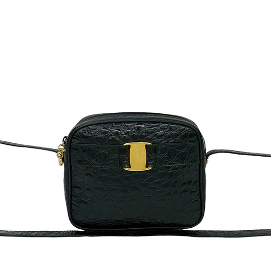 Ferragamo Croc Embossed Leather Vara Crossbody
