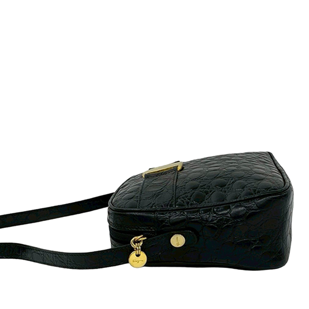 Ferragamo Croc Embossed Leather Vara Crossbody