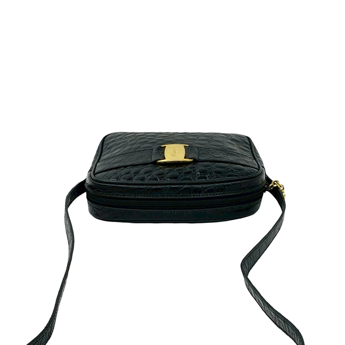 Ferragamo Croc Embossed Leather Vara Crossbody
