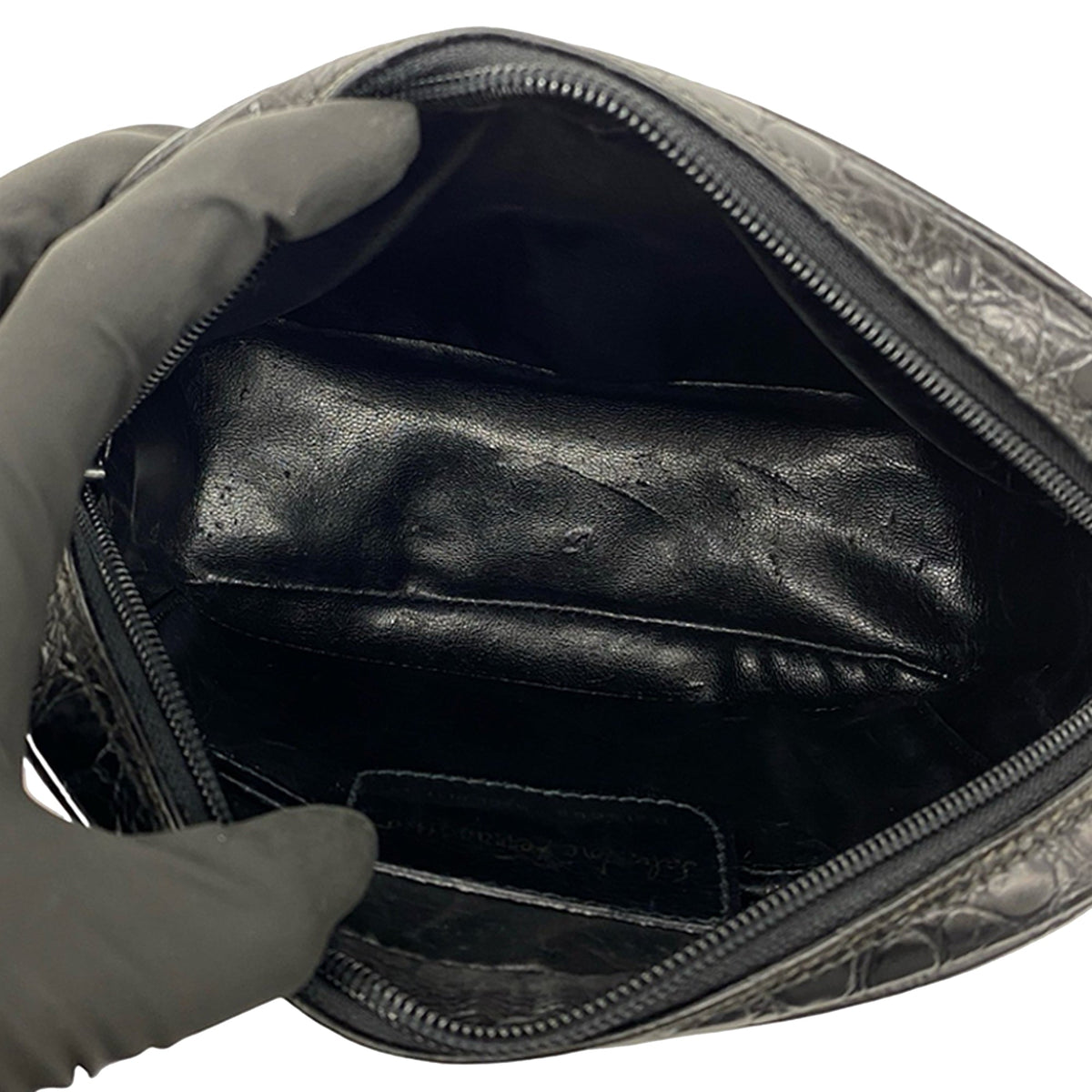 Ferragamo Croc Embossed Leather Vara Crossbody