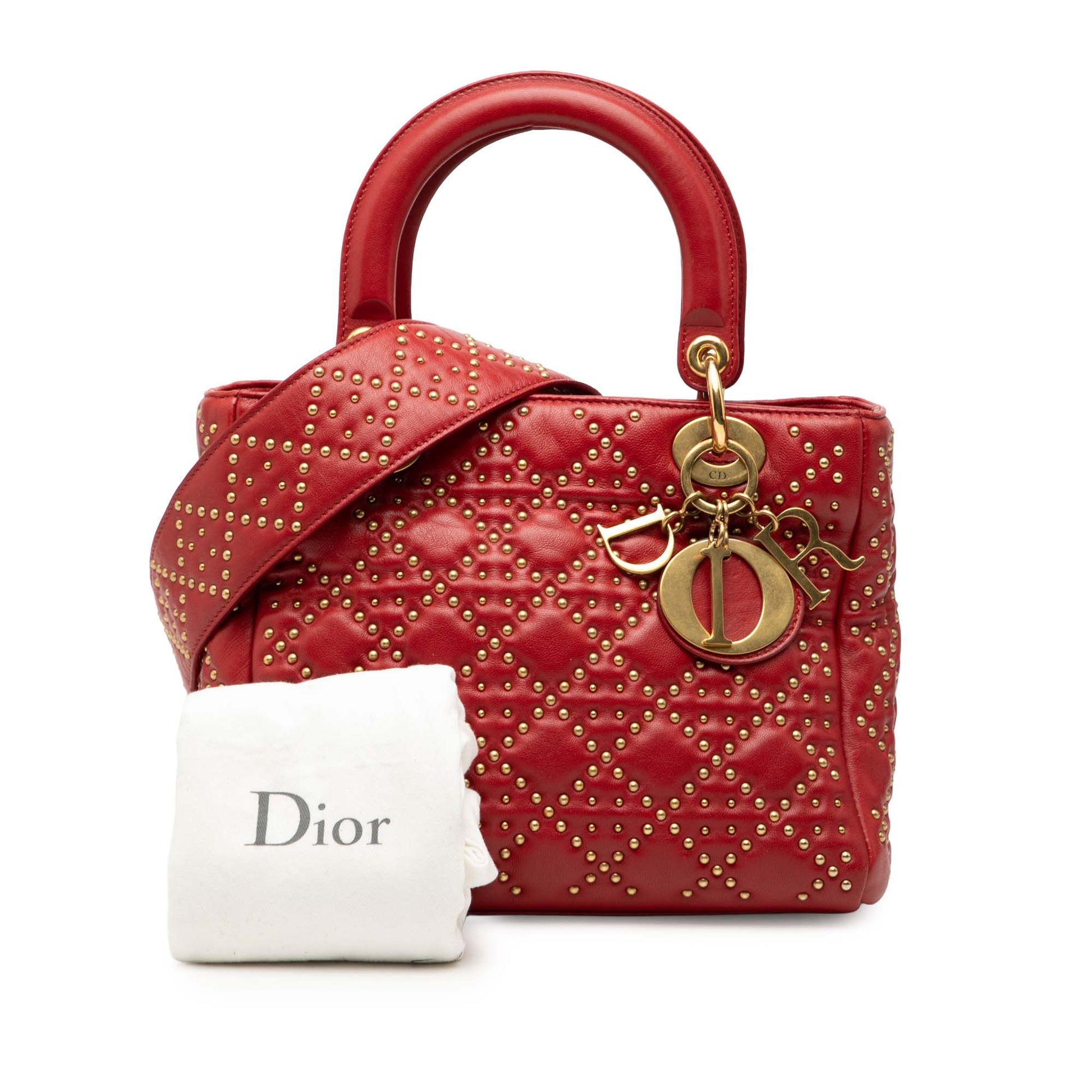 Dior Medium Lambskin Cannage Studded Supple Lady Dior