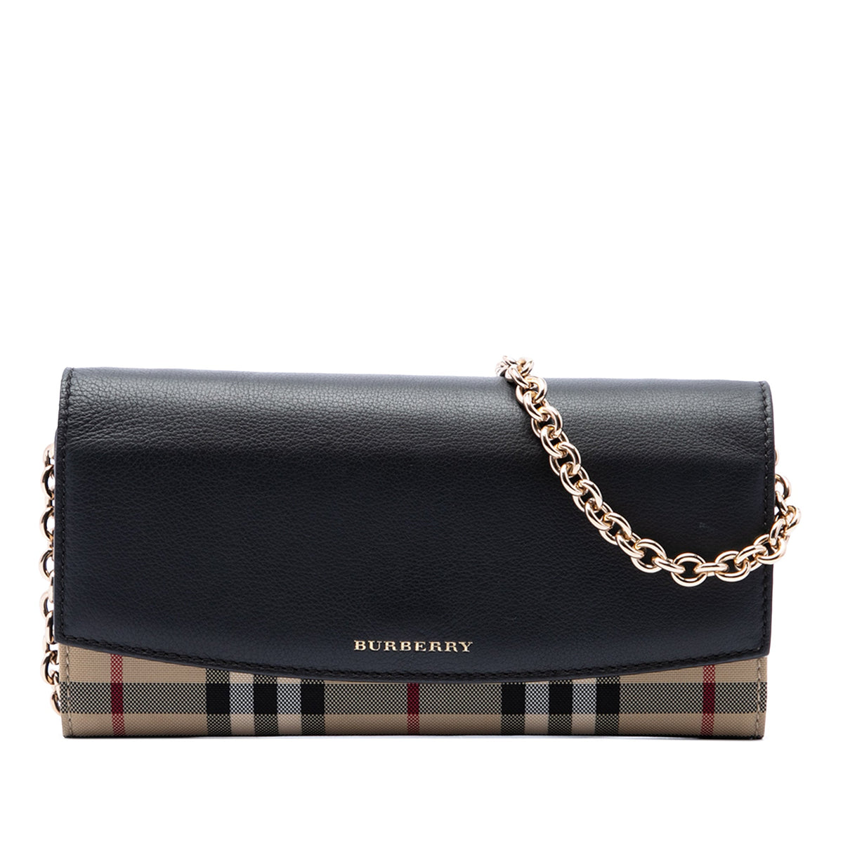 Burberry House Check Canvas and Leather Henley Wallet on Chain — Beige