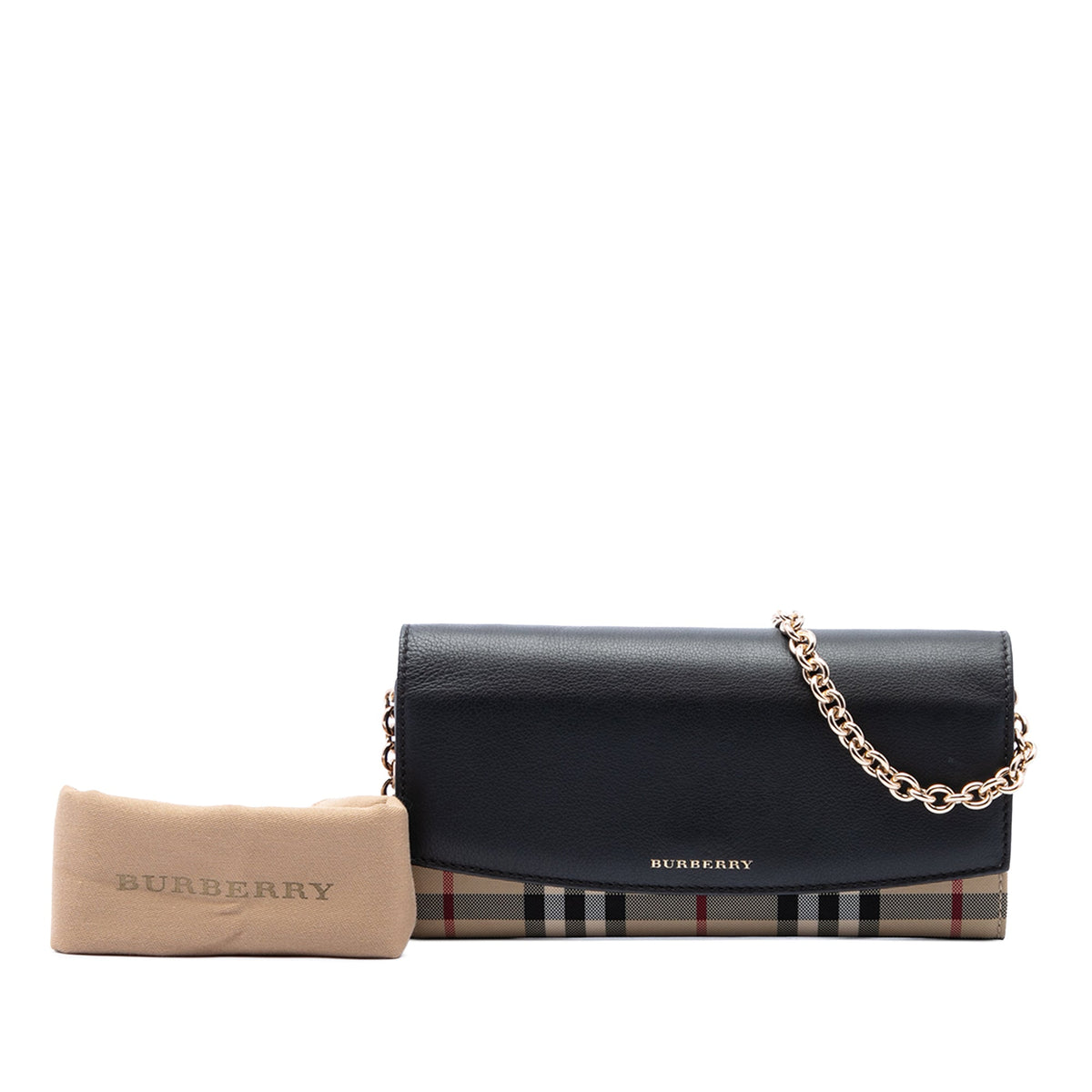 Burberry House Check Canvas and Leather Henley Wallet on Chain — Beige