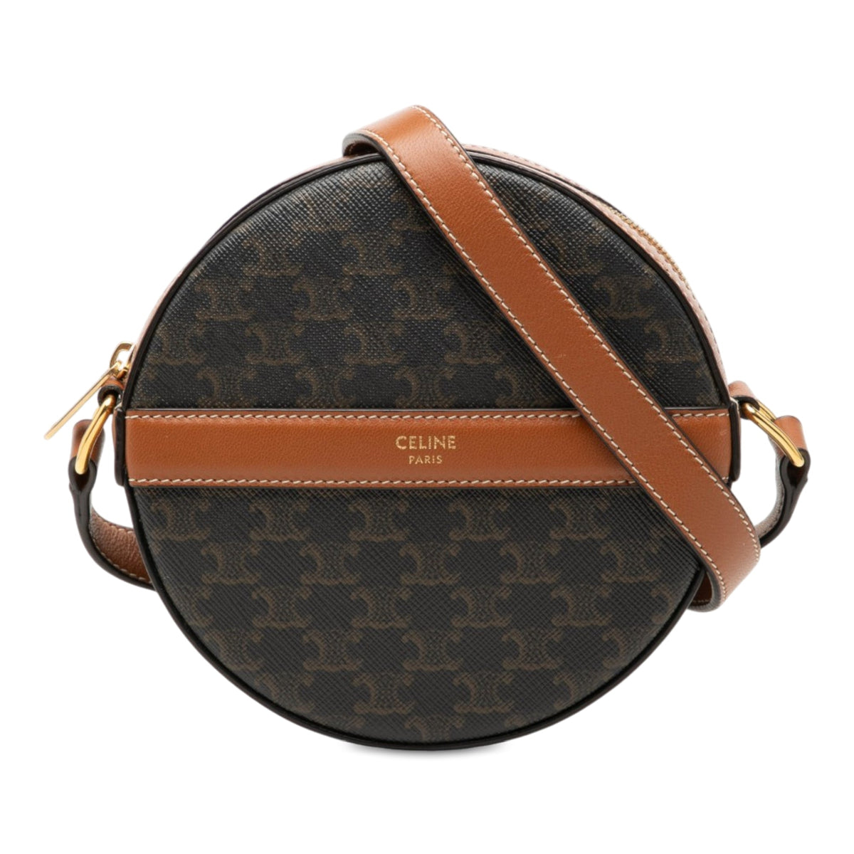 Celine Triomphe Coated Canvas Round Purse on Strap