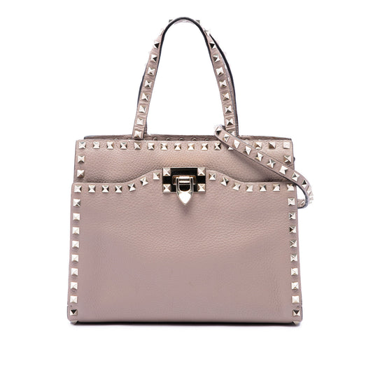 Valentino Grained Calfskin Rockstud Flip Lock Tote