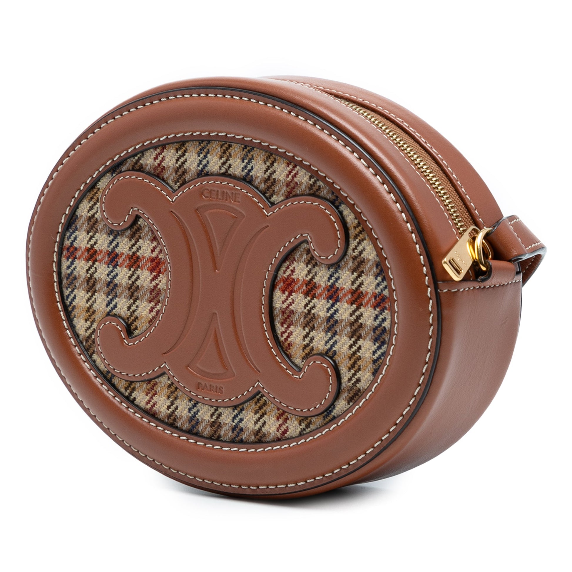 Celine Small Houndstooth Canvas and Calfskin Cuir Triomphe Oval Crossbody
