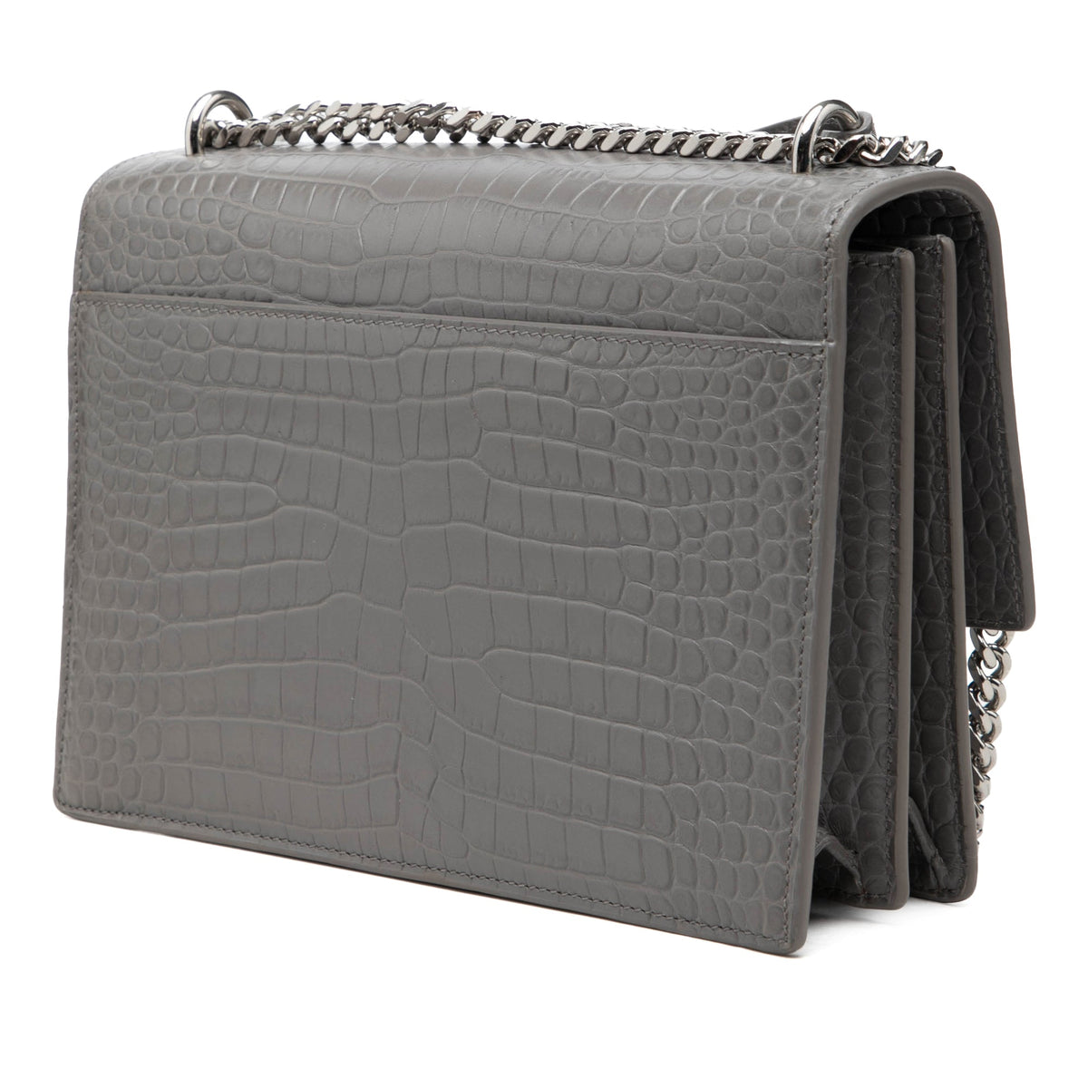 Saint Laurent Medium Croc Embossed Leather Monogram Sunset Crossbody — Gray