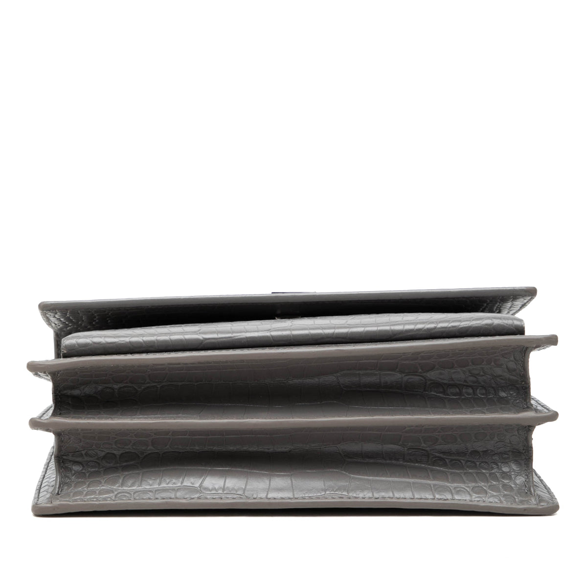 Saint Laurent Medium Croc Embossed Leather Monogram Sunset Crossbody — Gray